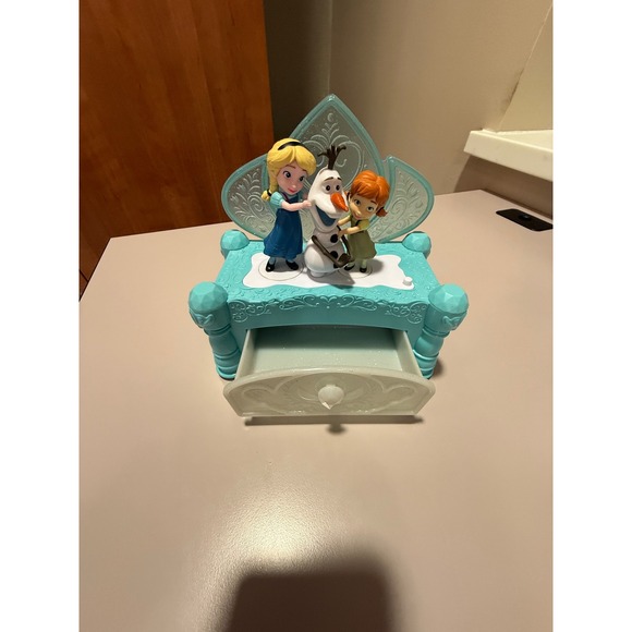Disney Frozen Young Elsa Anna Olaf Musical Jewelry Box Jakks Pacific Teal - Picture 3 of 10